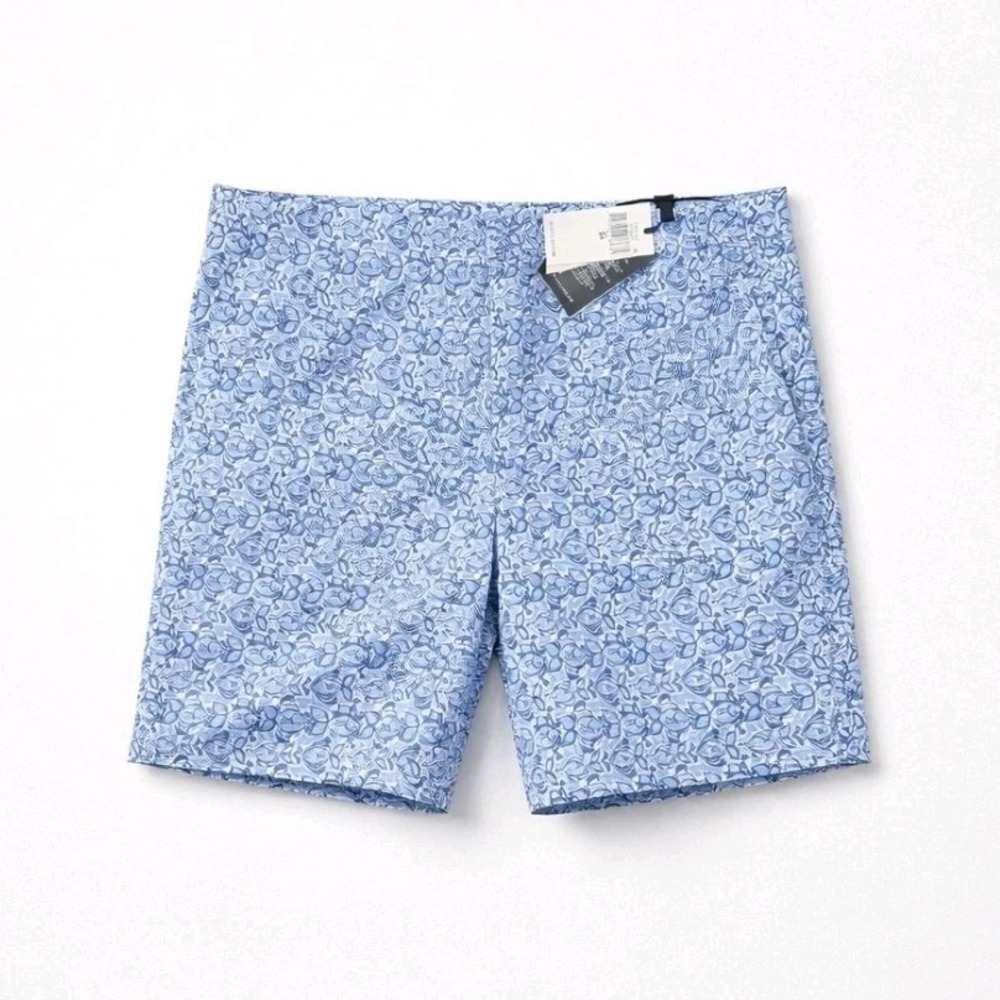 Ralph Lauren RLX Men's Classic Fit Golf Shorts Blue White Fish Flat Front 34